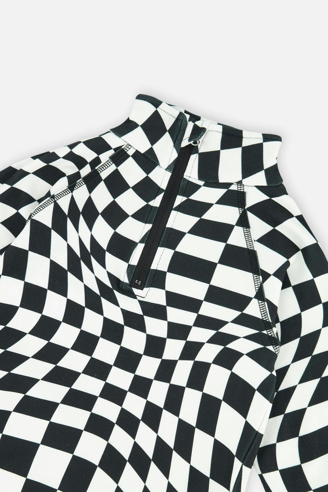 Two Piece Thermal Underwear White Checkered Print