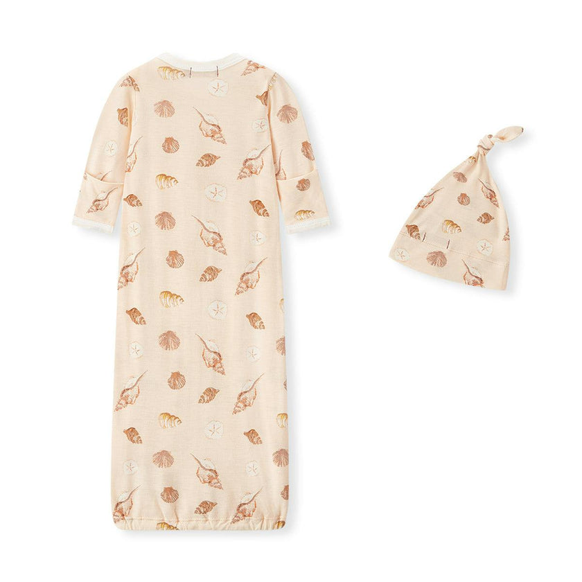 Seashells Bamboo Newborn Gown & Hat Set