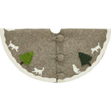 Handmade Felted Cats and Green Trees Grey Christmas Tree Skirt 36",