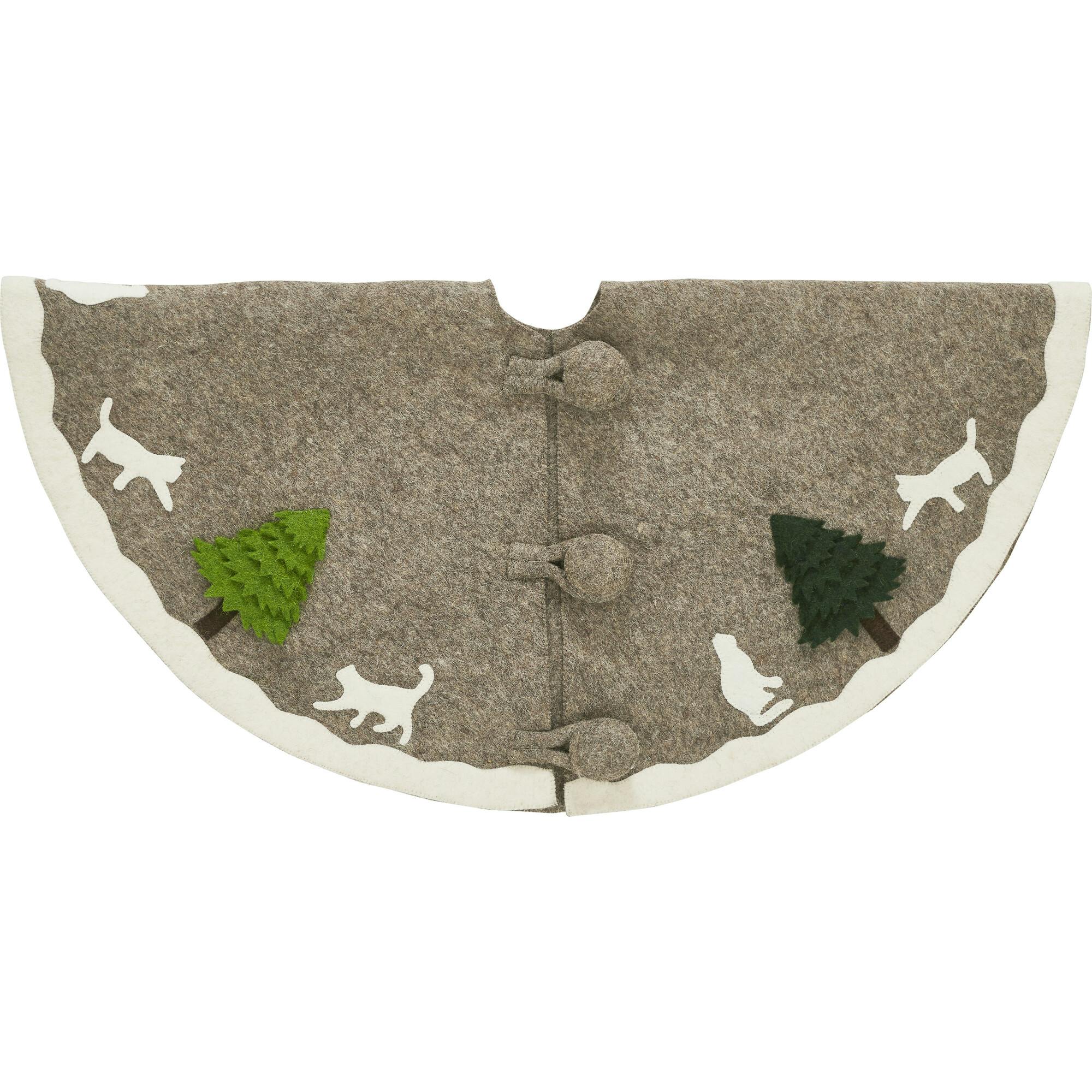 Handmade Felted Cats and Green Trees Grey Christmas Tree Skirt 36