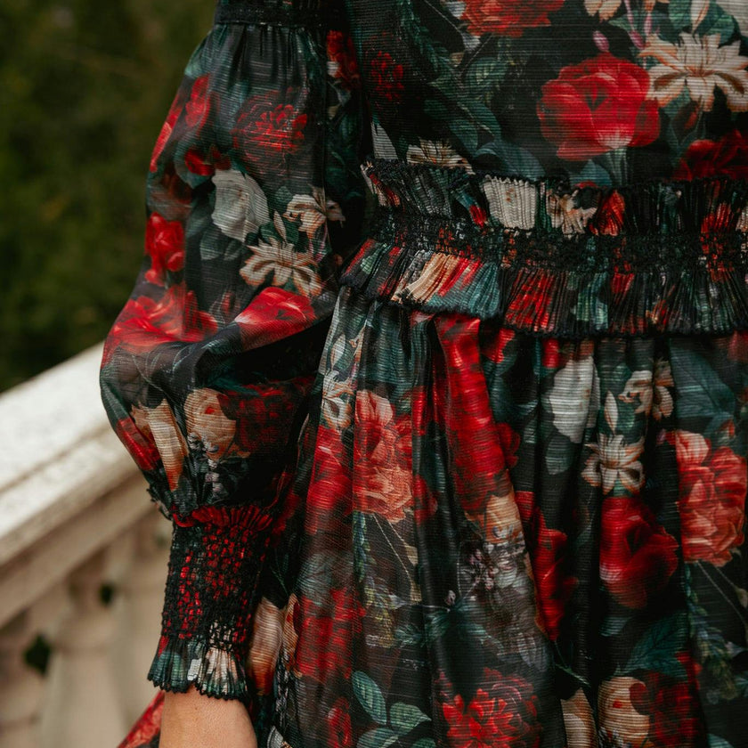 Evangeline Dress in Midnight Roses