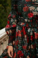 Evangeline Dress in Midnight Roses
