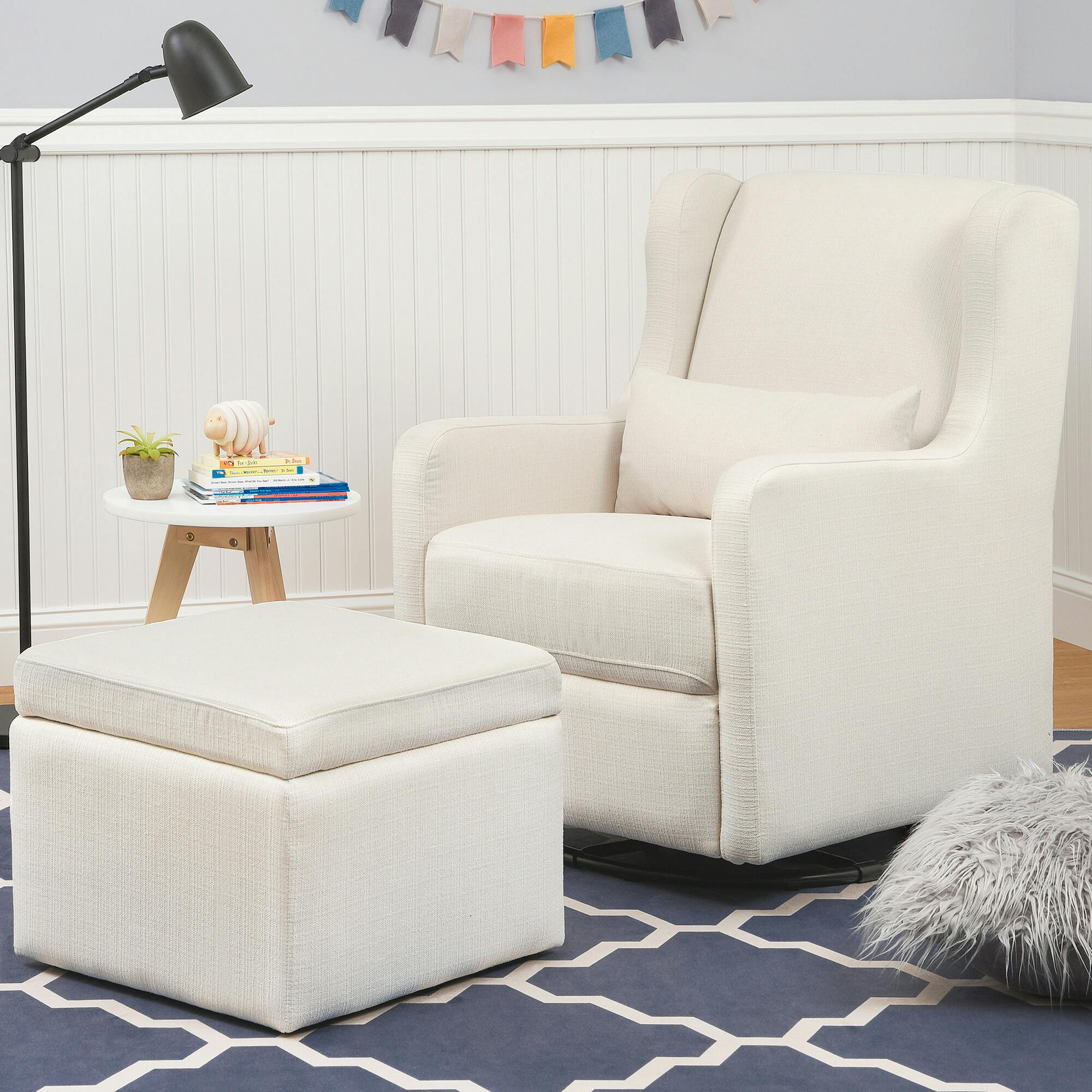 Adrian Swivel Glider with Storage Ottoman