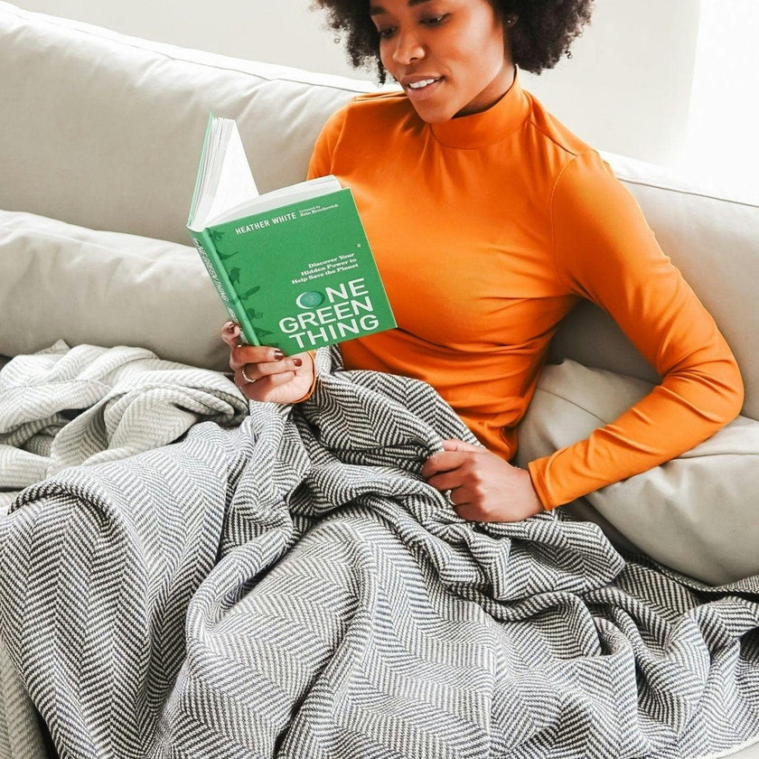 Cotton Sustainable Knit Throw Blanket - Herringbone