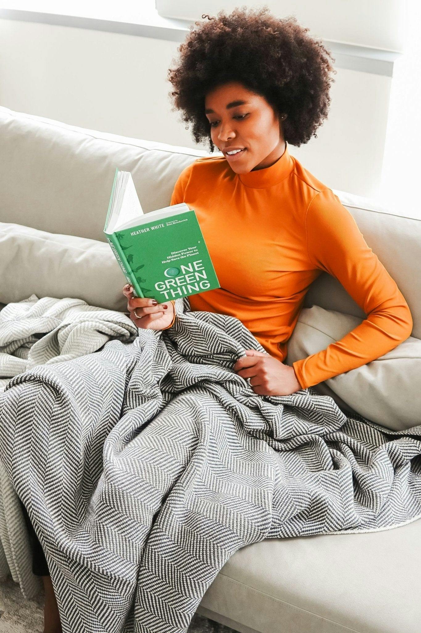 Cotton Sustainable Knit Throw Blanket - Herringbone