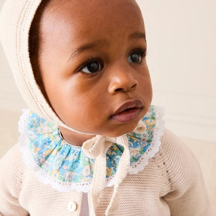 Leontyne Floral Ruffle Collar Lace Detail Bodysuit in Blue Made with Liberty Fabric (1mth-3yrs)