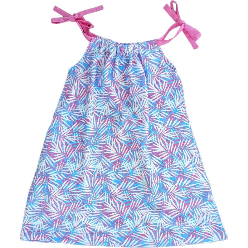Tropical Palms Pink Shoulder Tie Dress