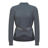 Cable knit Quilt Sweater With Belt