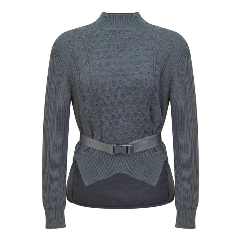 Cable knit Quilt Sweater With Belt