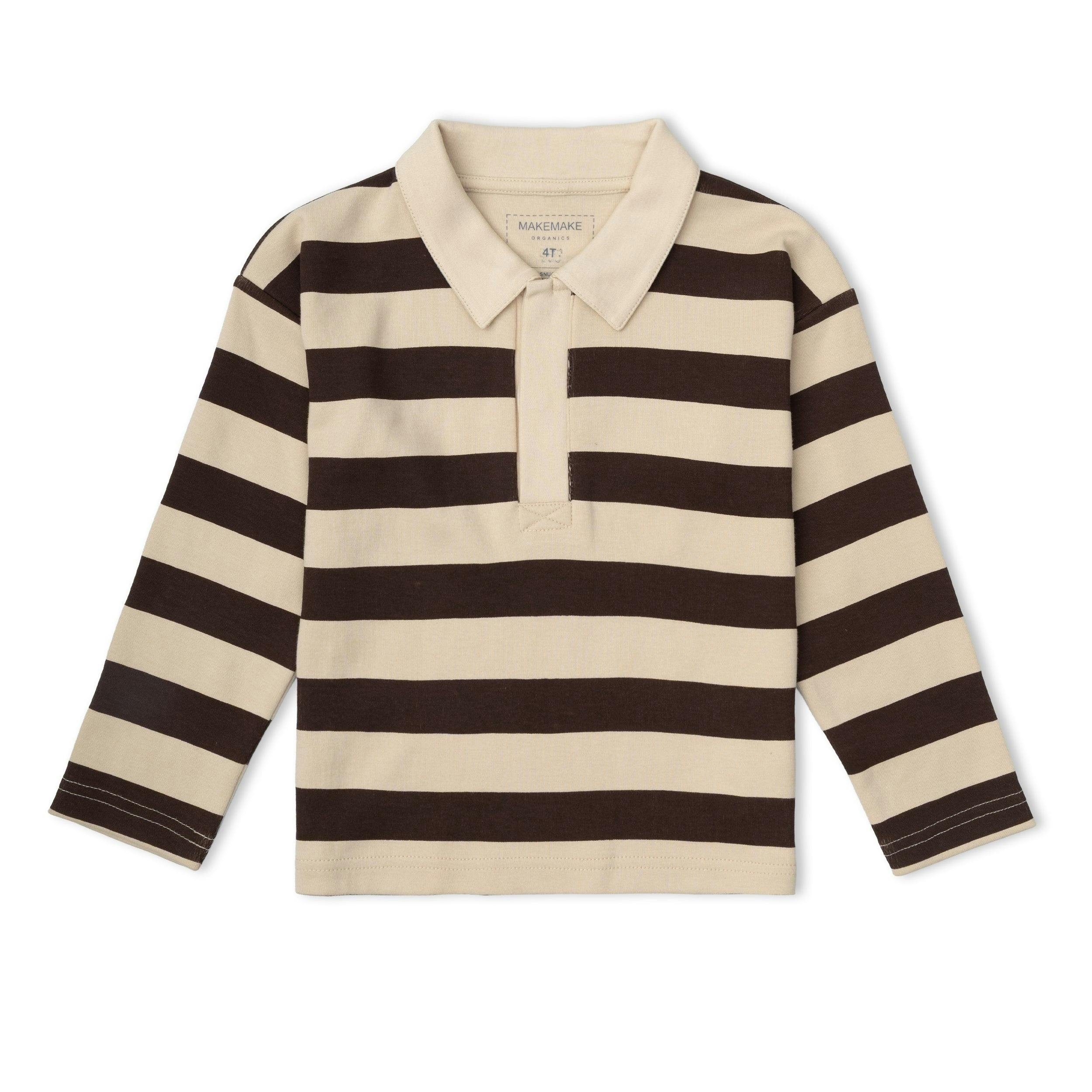 Organic Long Sleeve Polo - Mocha Stripe