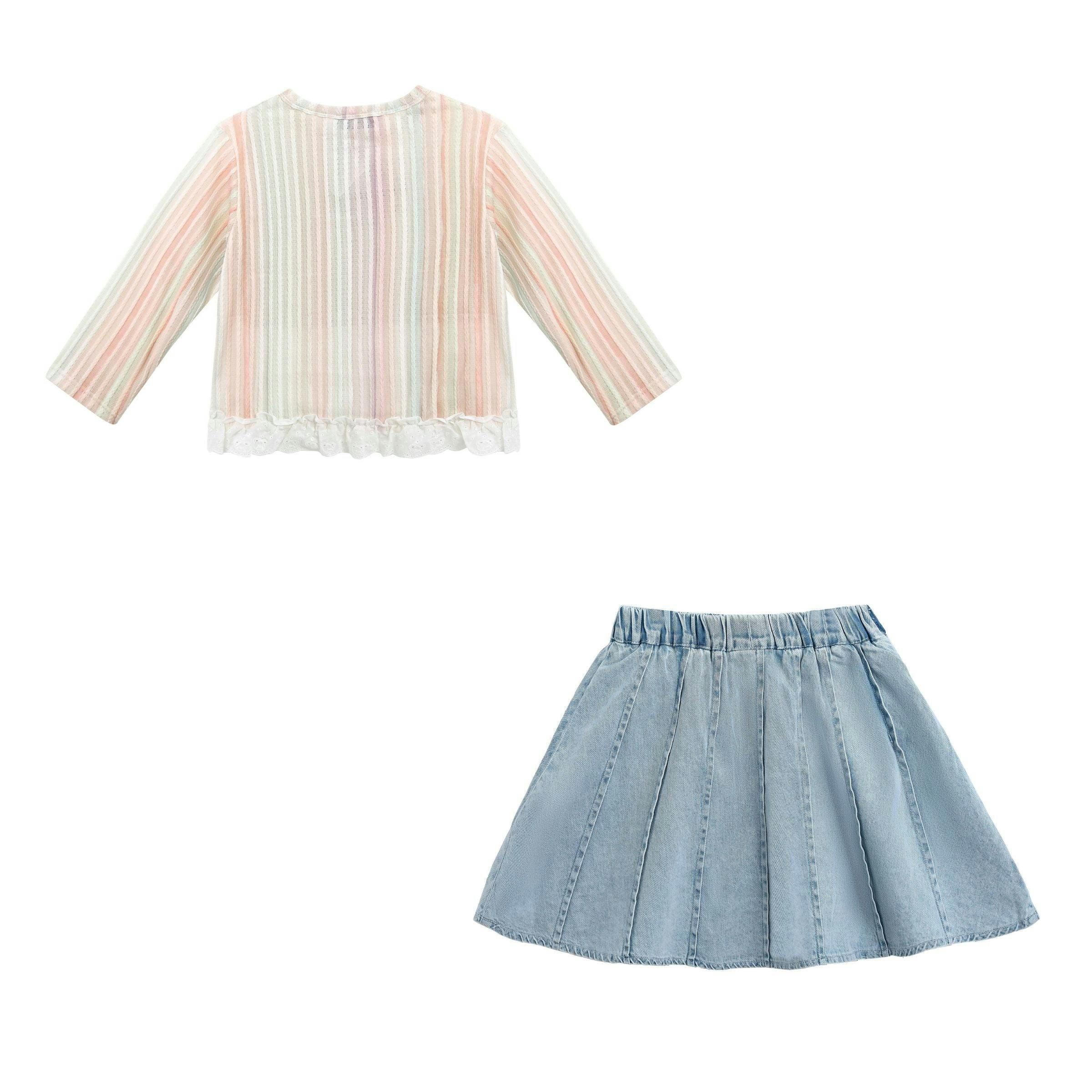 Multicolor Skort Cardigan Set