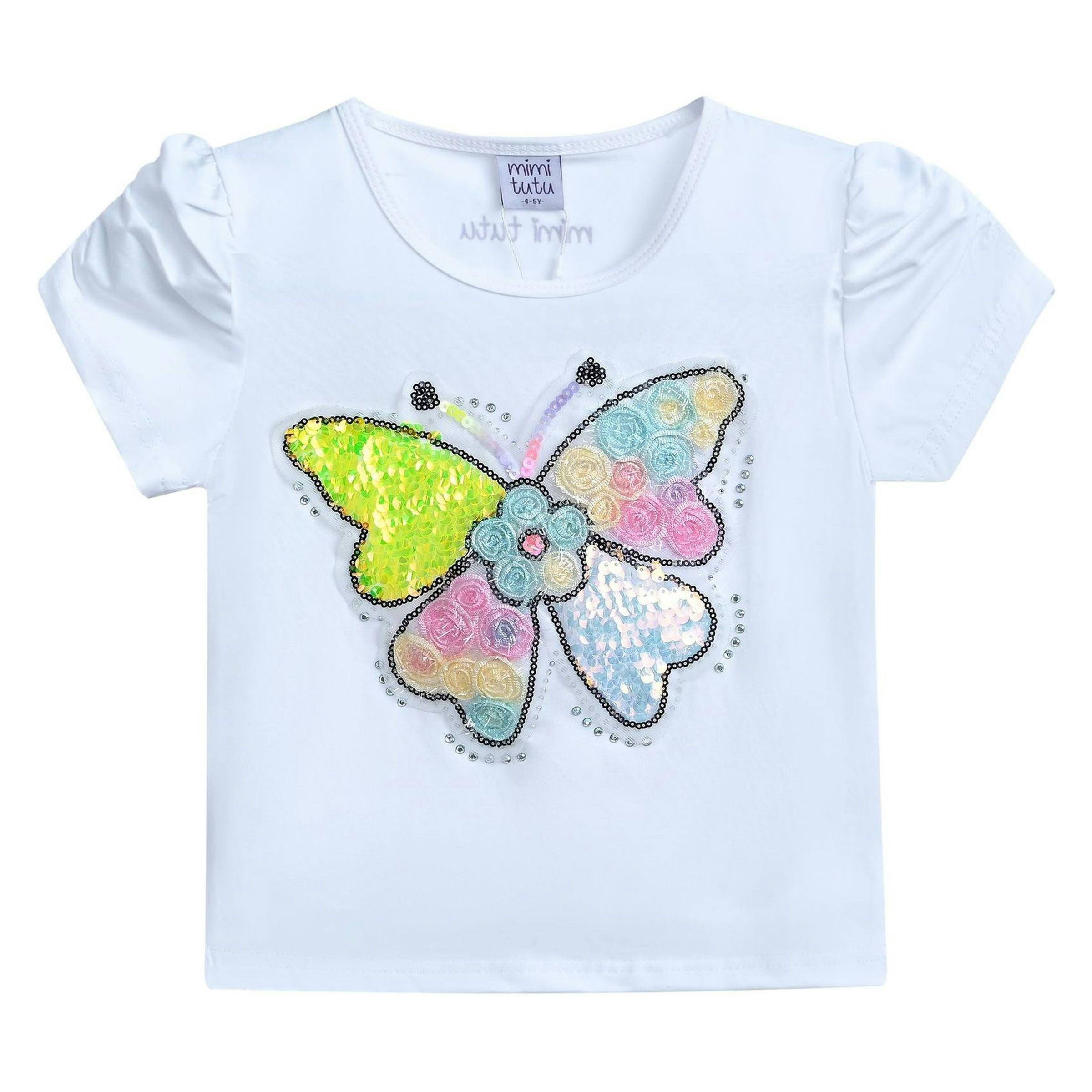 White Butterfly Applique T-Shirt