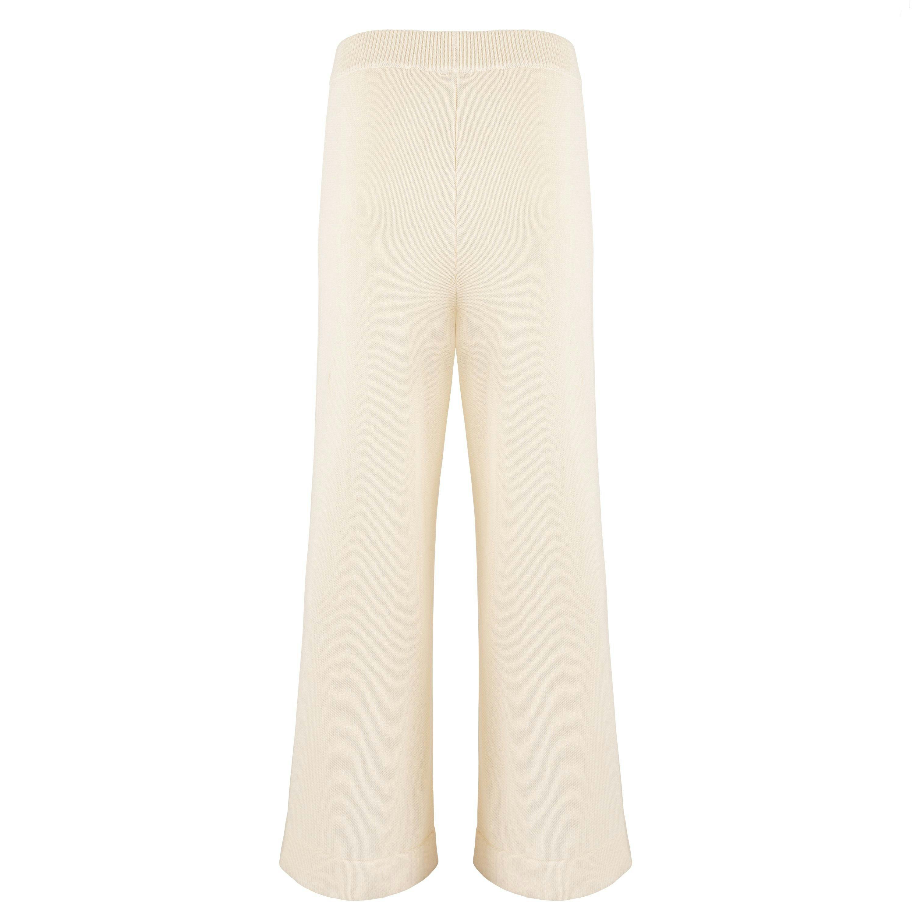 Women's Cream Wide Leg Knit Pant