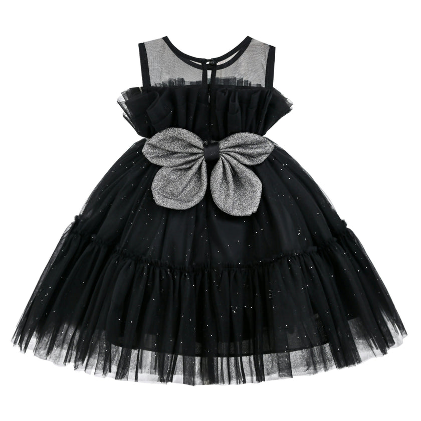 Black Isolara Tulle Glitter Bow Dress