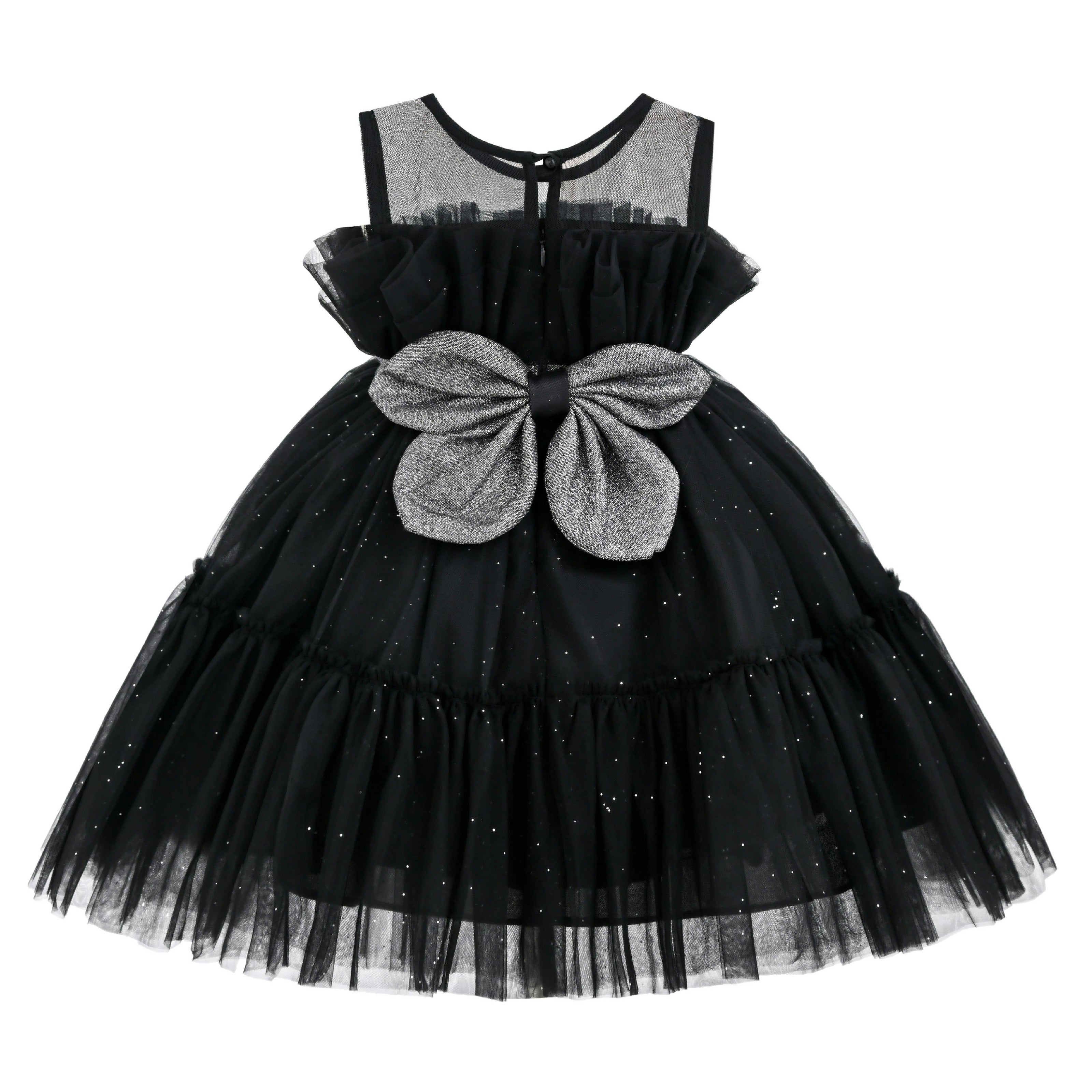 Black Isolara Tulle Glitter Bow Dress