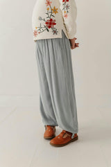 Girls Harem V-Waist Tie Pants in Grayish Blue