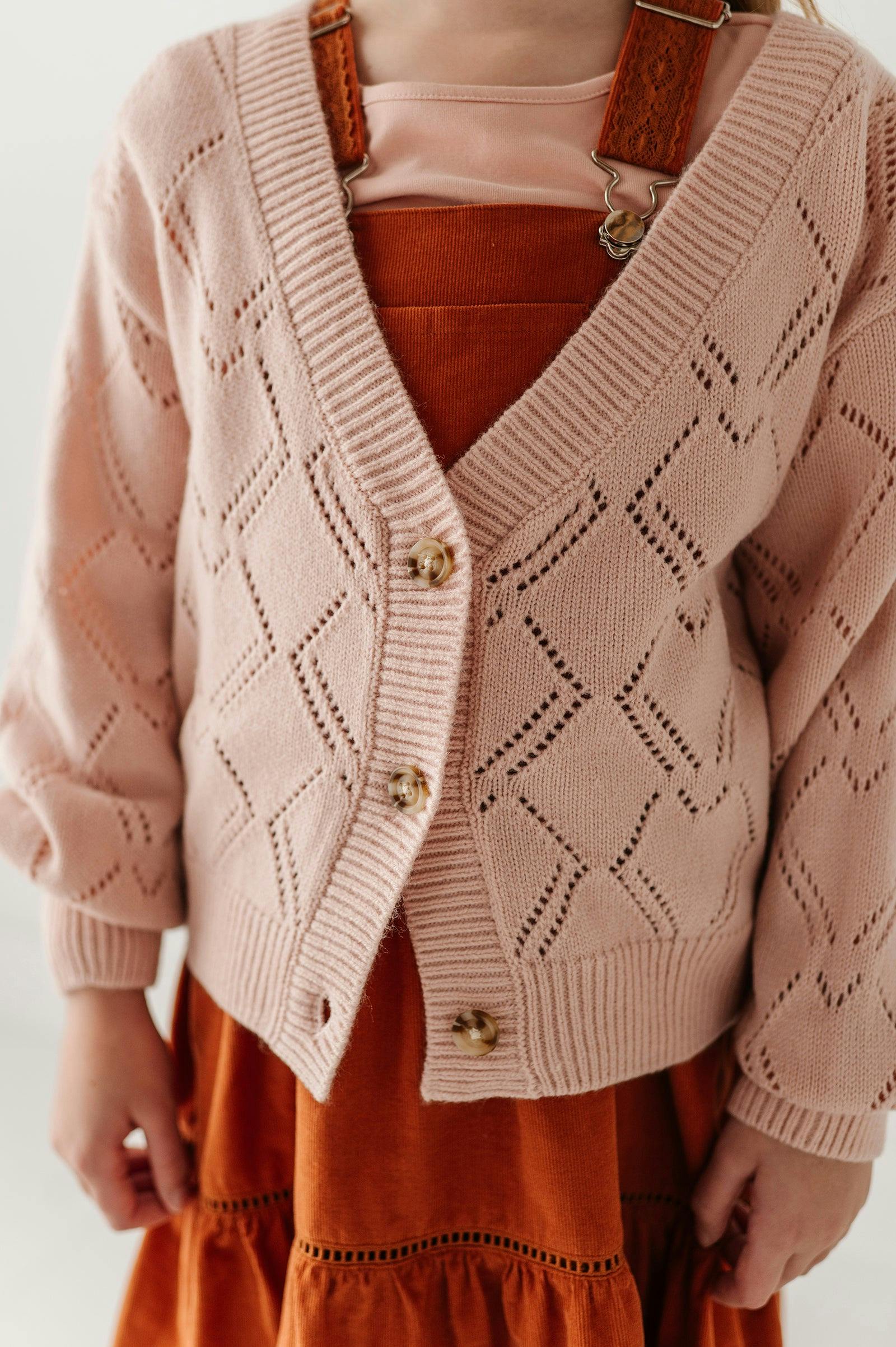 Girls Textured Sweater Cardigan in Textured Rose Cloud