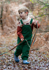 Olive Green Lined Corduroy Dungarees, Green
