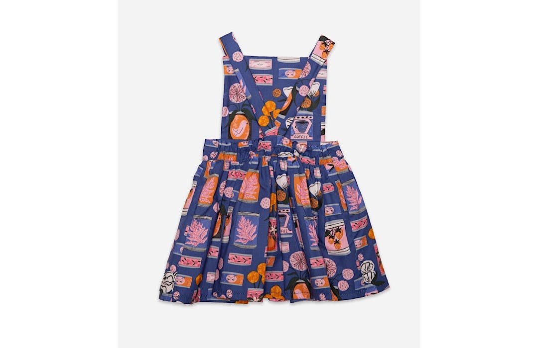 Pinafore Print Elastic Waist Full Skirt Dress