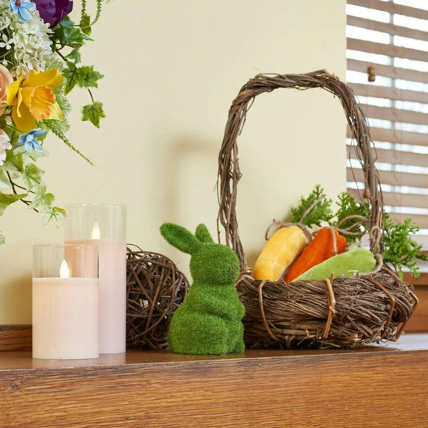 Moss Covered Standing Bunny Rabbits Easter Tabletop Decor - Set of 2