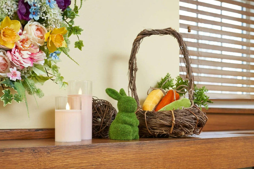 Bristled Moss Covered Standing Bunny Rabbits Easter Tabletop Decor - Set of 2