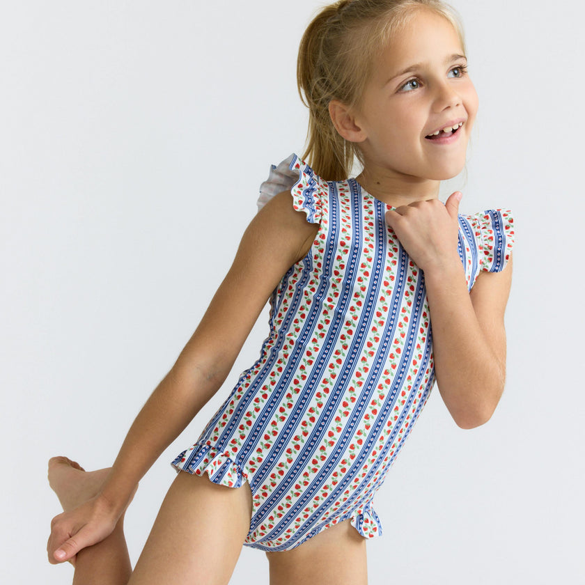 girls strawberry patch ruffle cap sleeve one piece