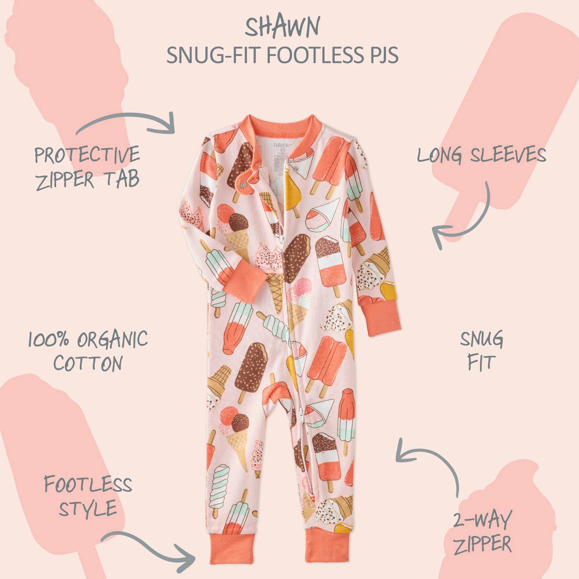 SHAWN Snug-fit Footless Baby Pajamas for Boys & Girls