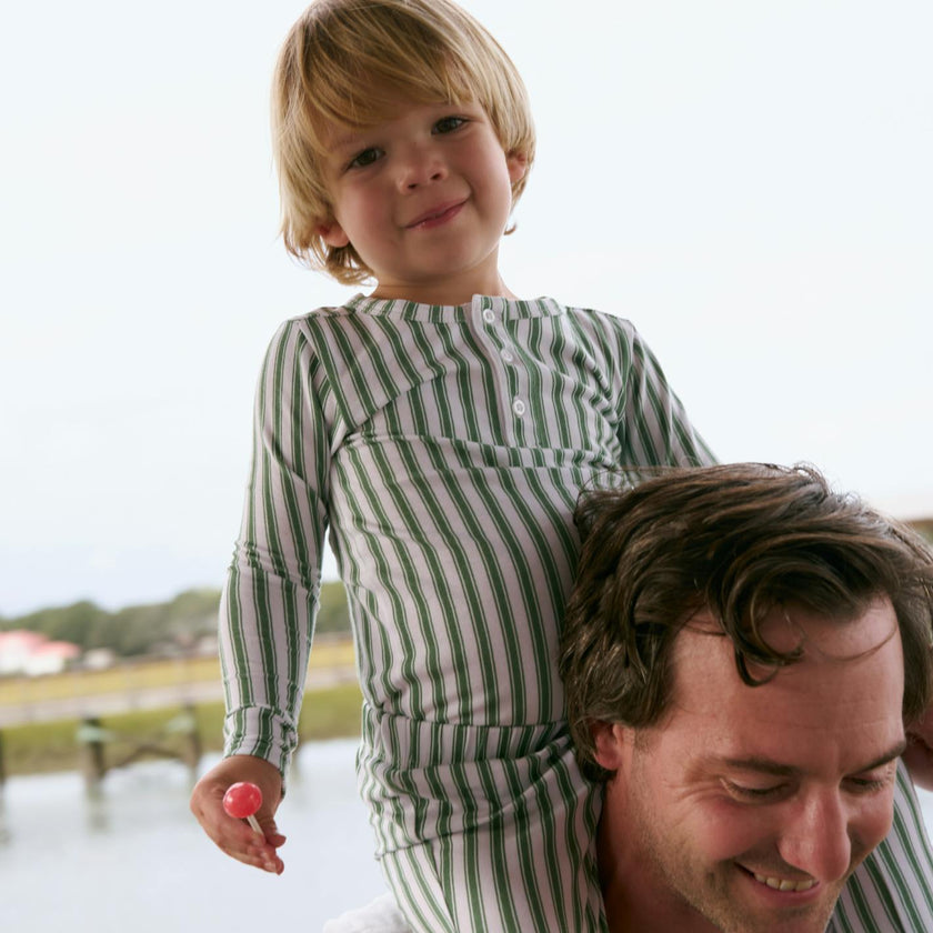 unisex boxwood ticking stripe pima pajamas set