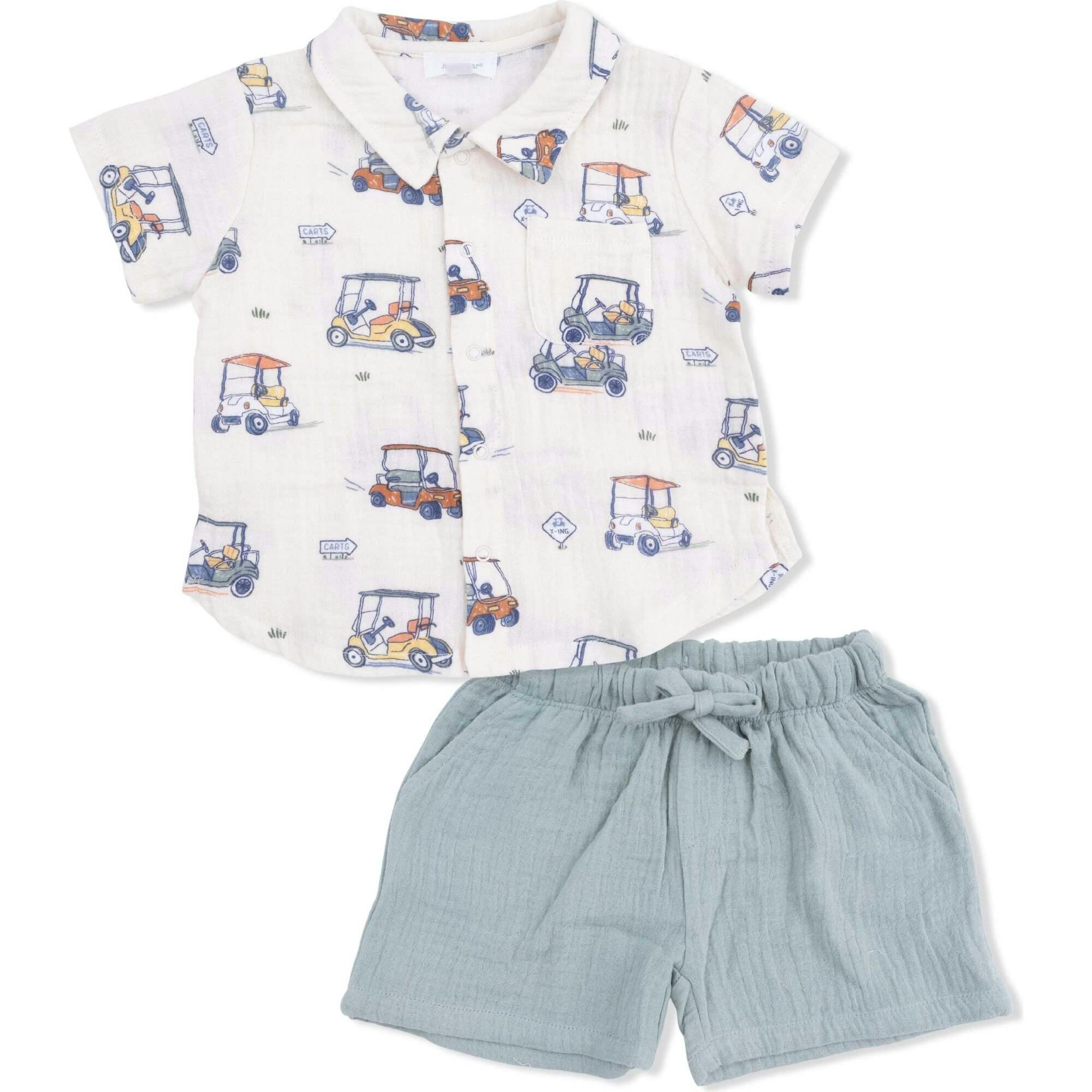 Zooming Golf Carts - Polo Button Up with Casual Short