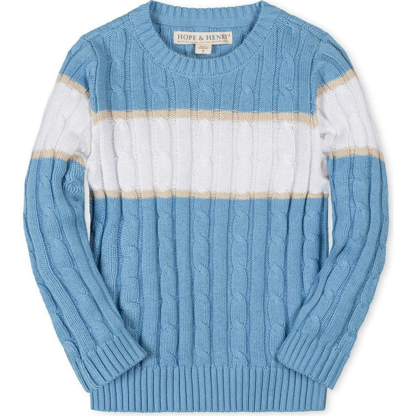 Organic Cable Crewneck Pullover Sweater, Blue