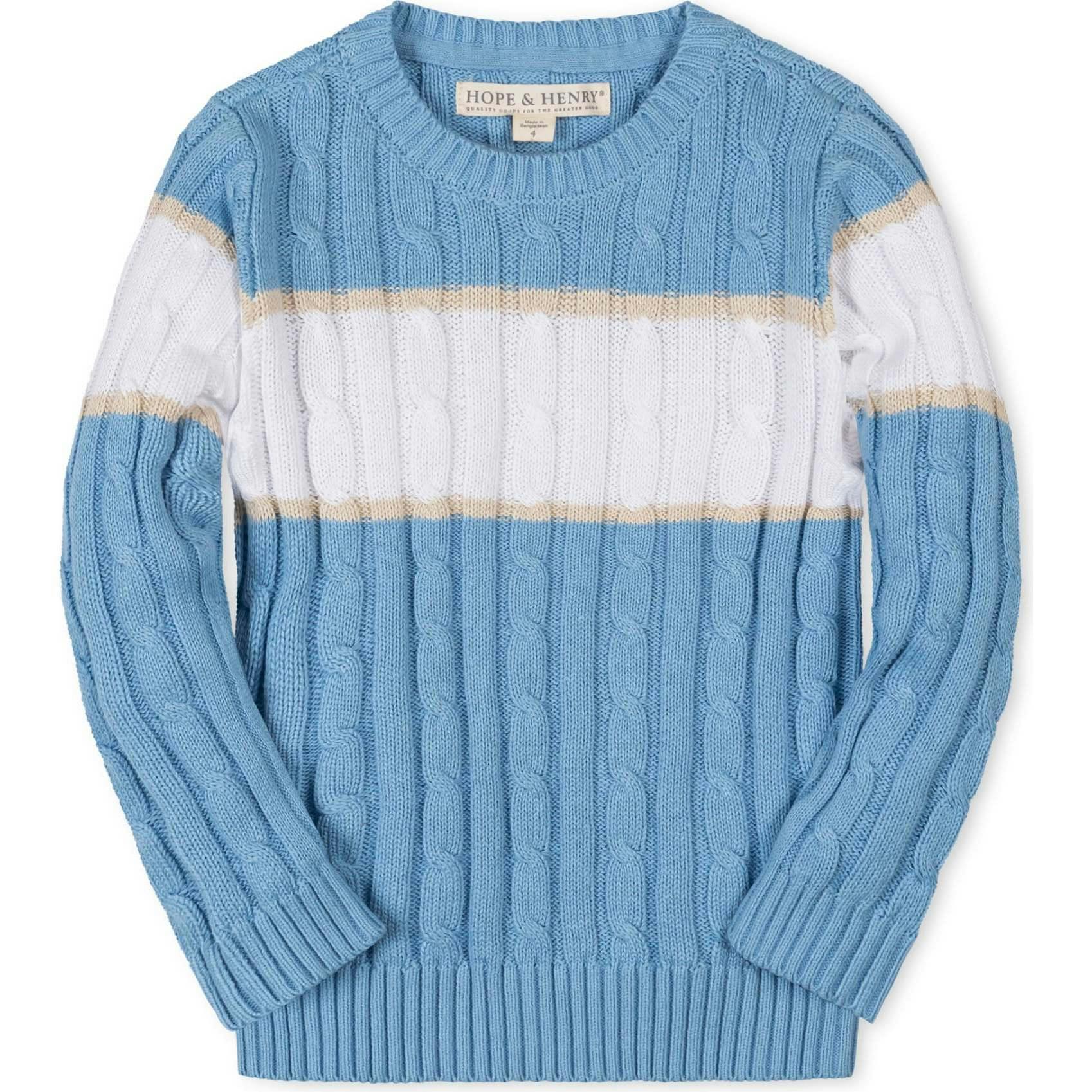 Organic Cable Crewneck Pullover Sweater, Blue