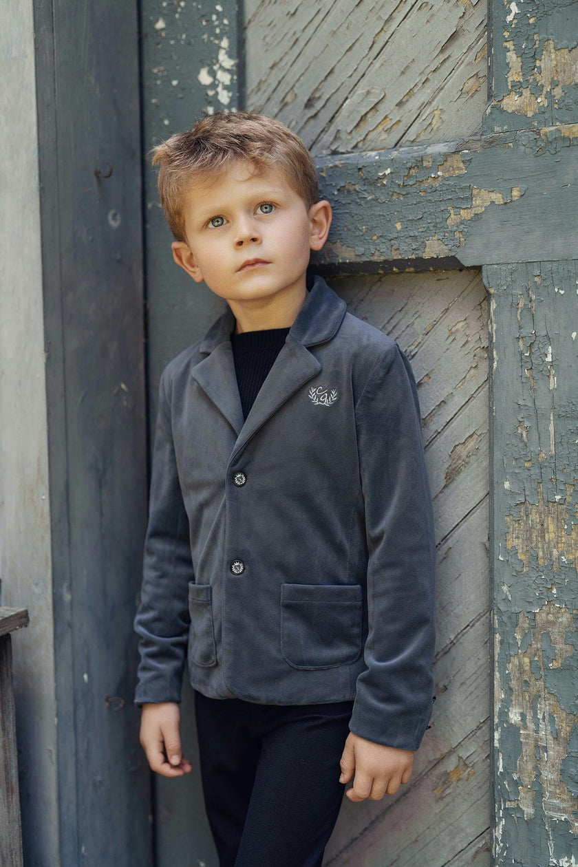 Crest Embroidered Button Front Jacket