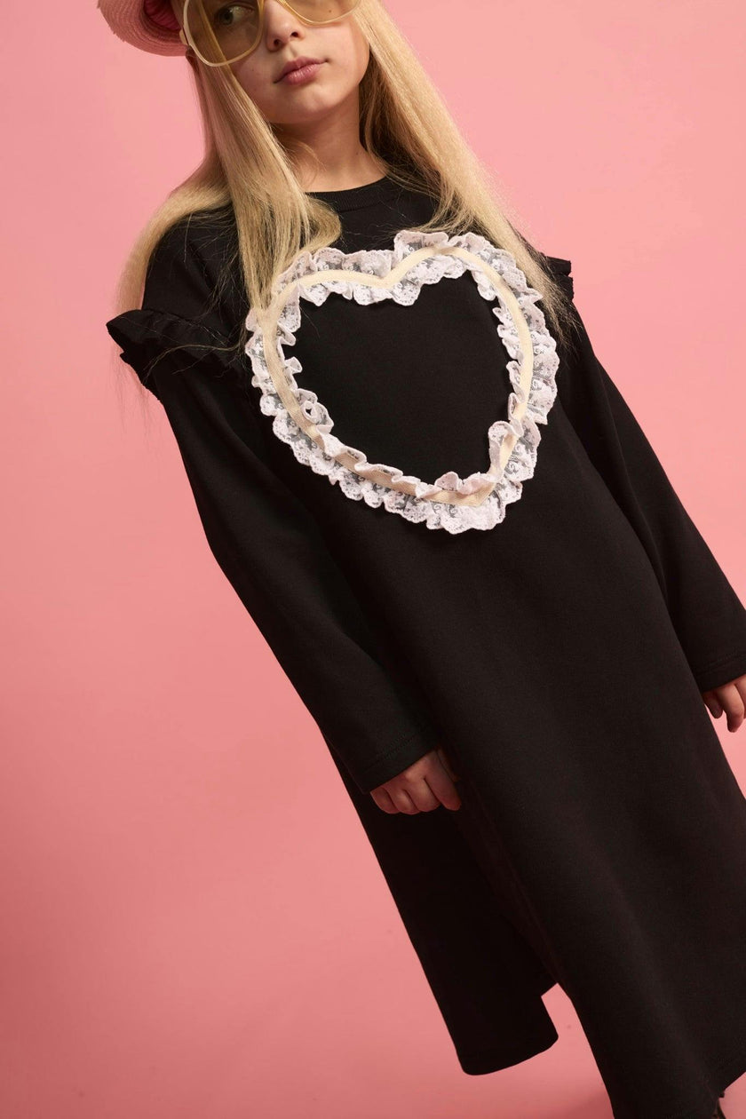 Lace Heart Dress Black