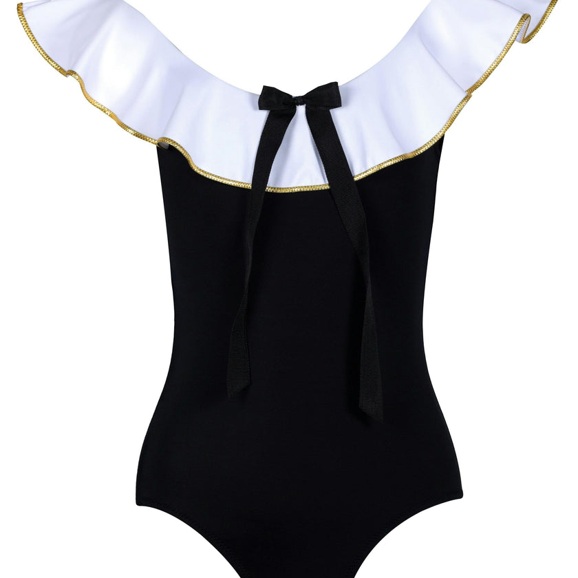 Josie Contrast Ruffle On & Off-Shoulder Bow Swimsuit