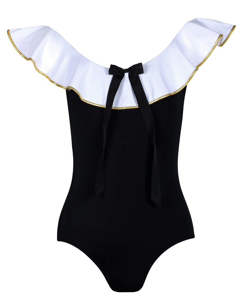 Josie Contrast Ruffle On & Off-Shoulder Bow Swimsuit