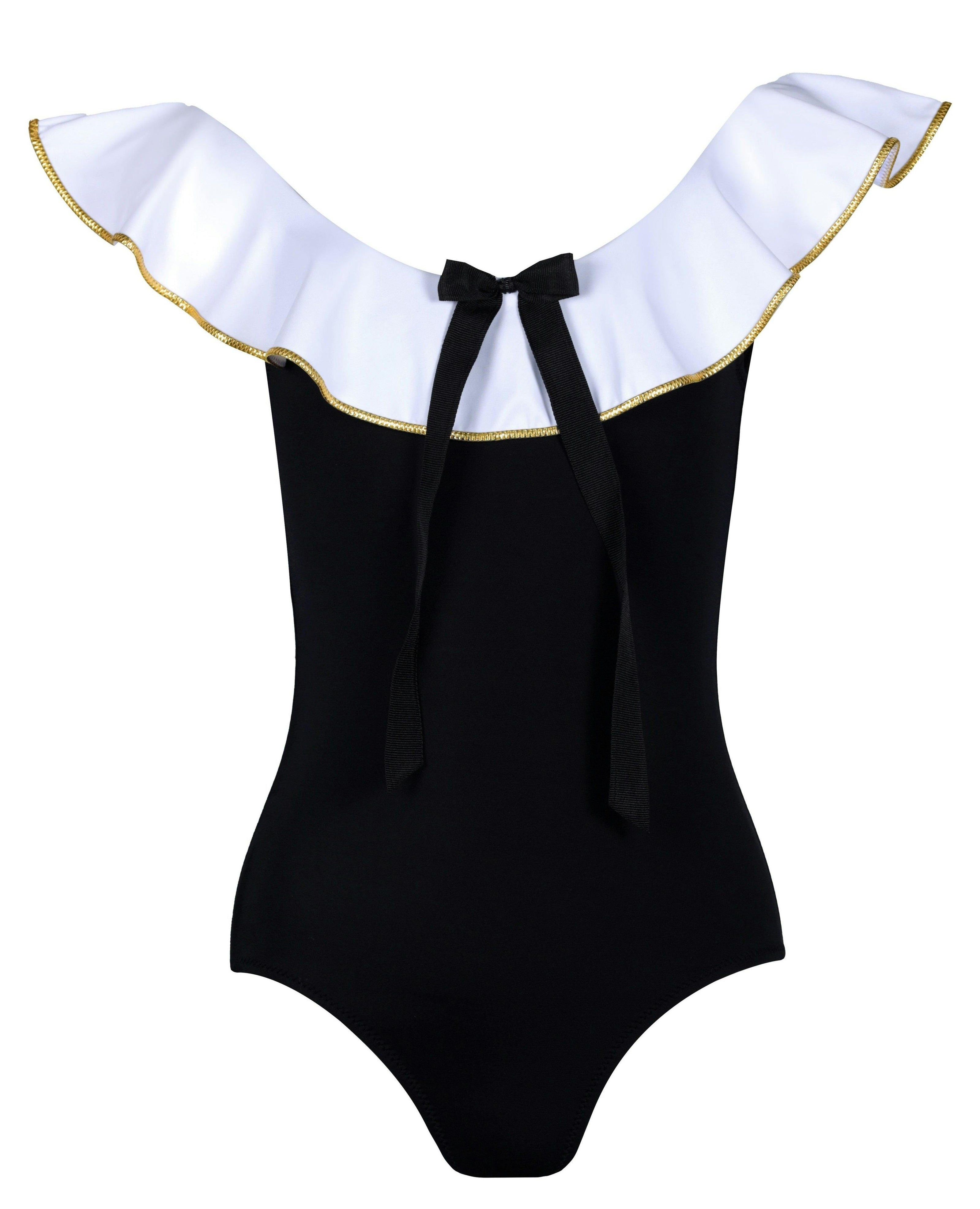 Josie Contrast Ruffle On & Off-Shoulder Bow Swimsuit