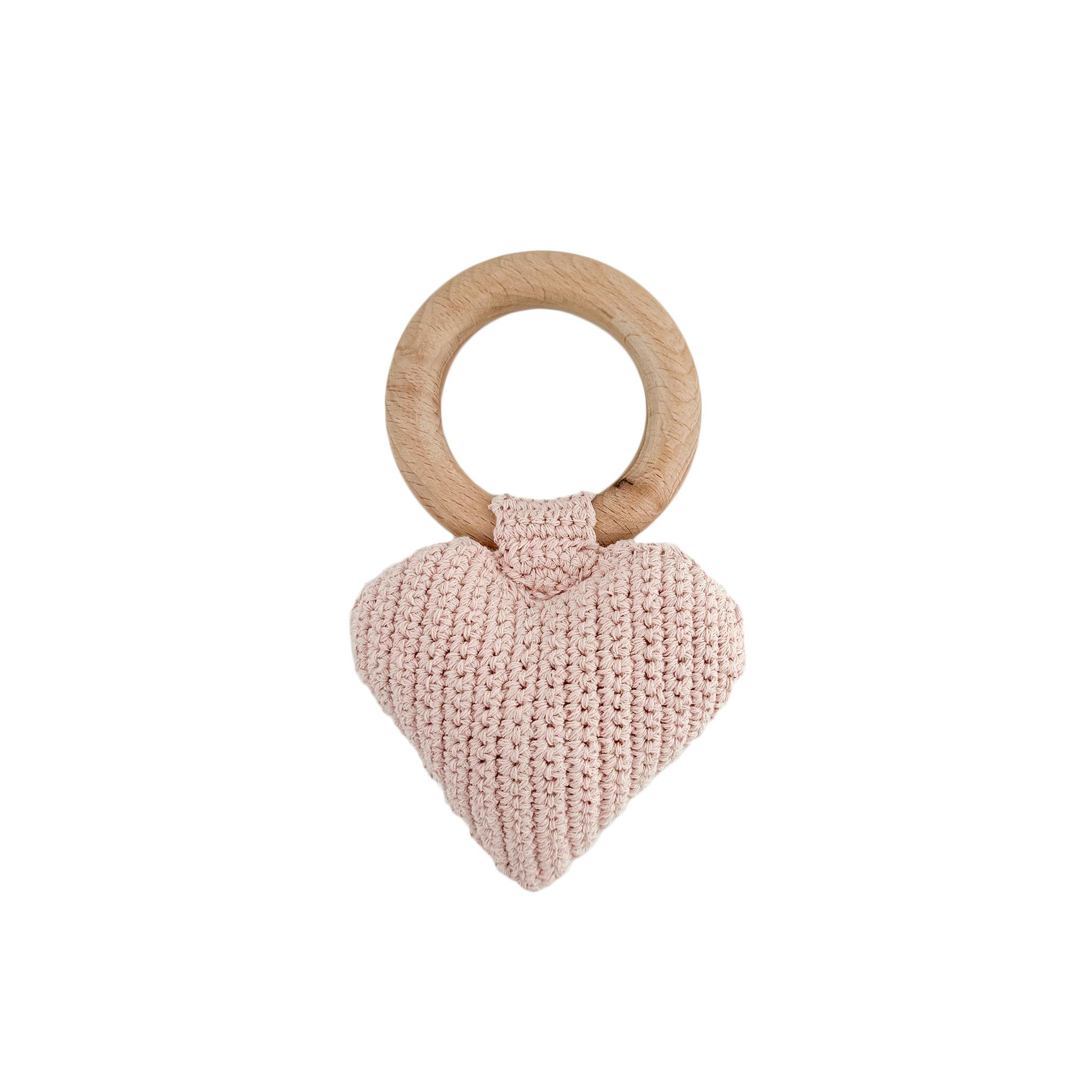 Cream Pique Blanket and Blush Heart Rattle, Set