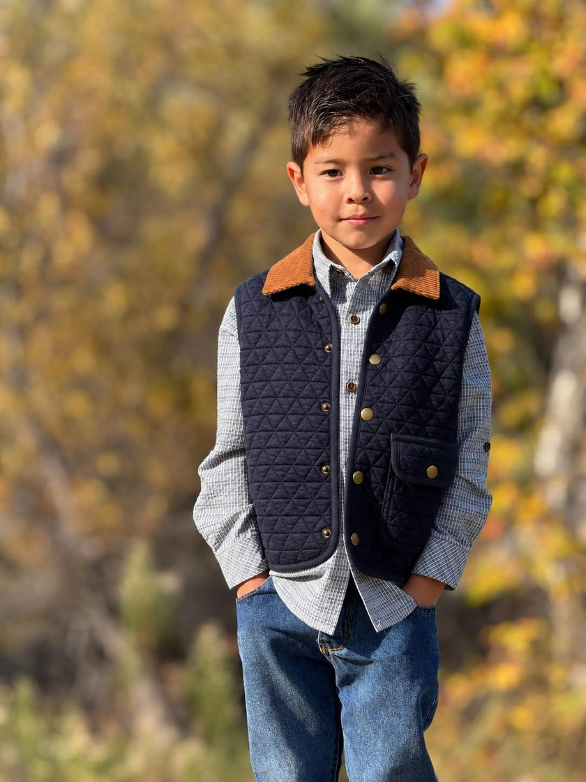 FISHER navy padded vest with cord trim