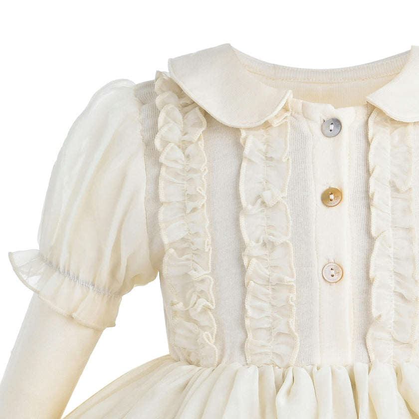 Beige Ruffle Collar Dress
