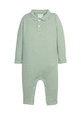 Long Sleeve Polo Romper - Watercress Stripe