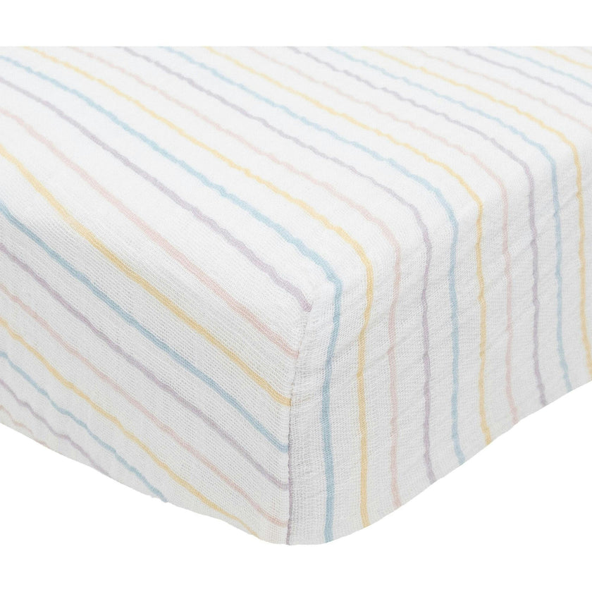 Cotton Muslin Crib Sheet - Unicorn Stripe