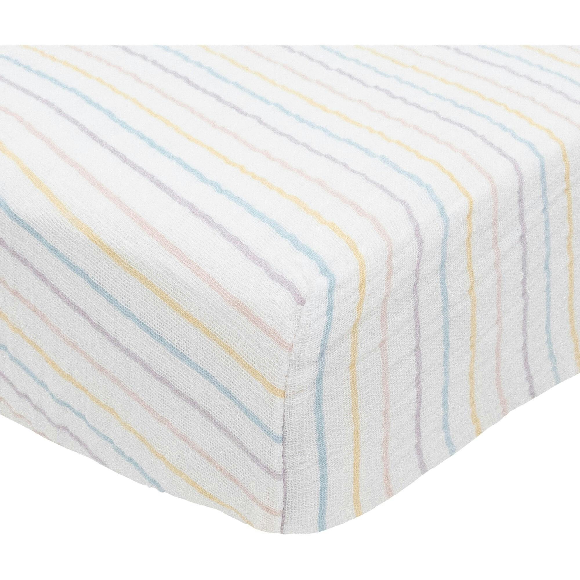 Cotton Muslin Crib Sheet - Unicorn Stripe