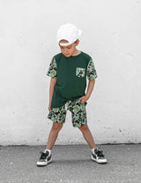 Green Distressed Camo Lounge Pocket Tee & Shorts Set
