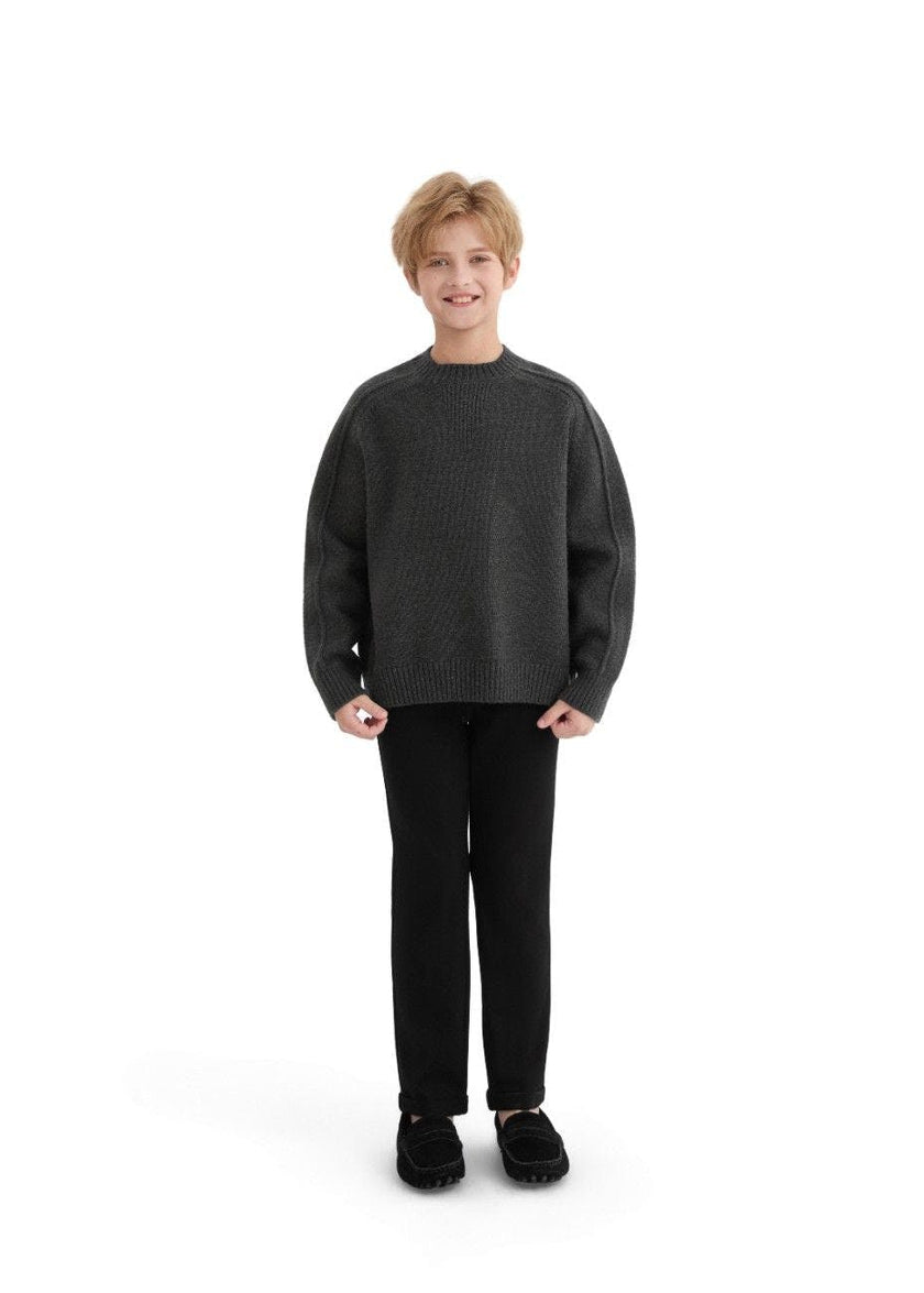 Dark Gray Ribbed Crewneck Sweater