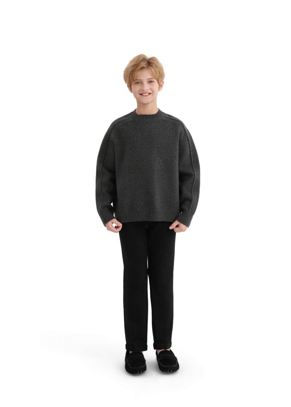 Dark Gray Ribbed Crewneck Sweater