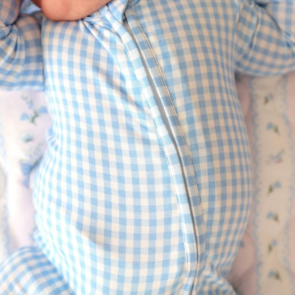 Blue Gingham Footie Zippered One Piece