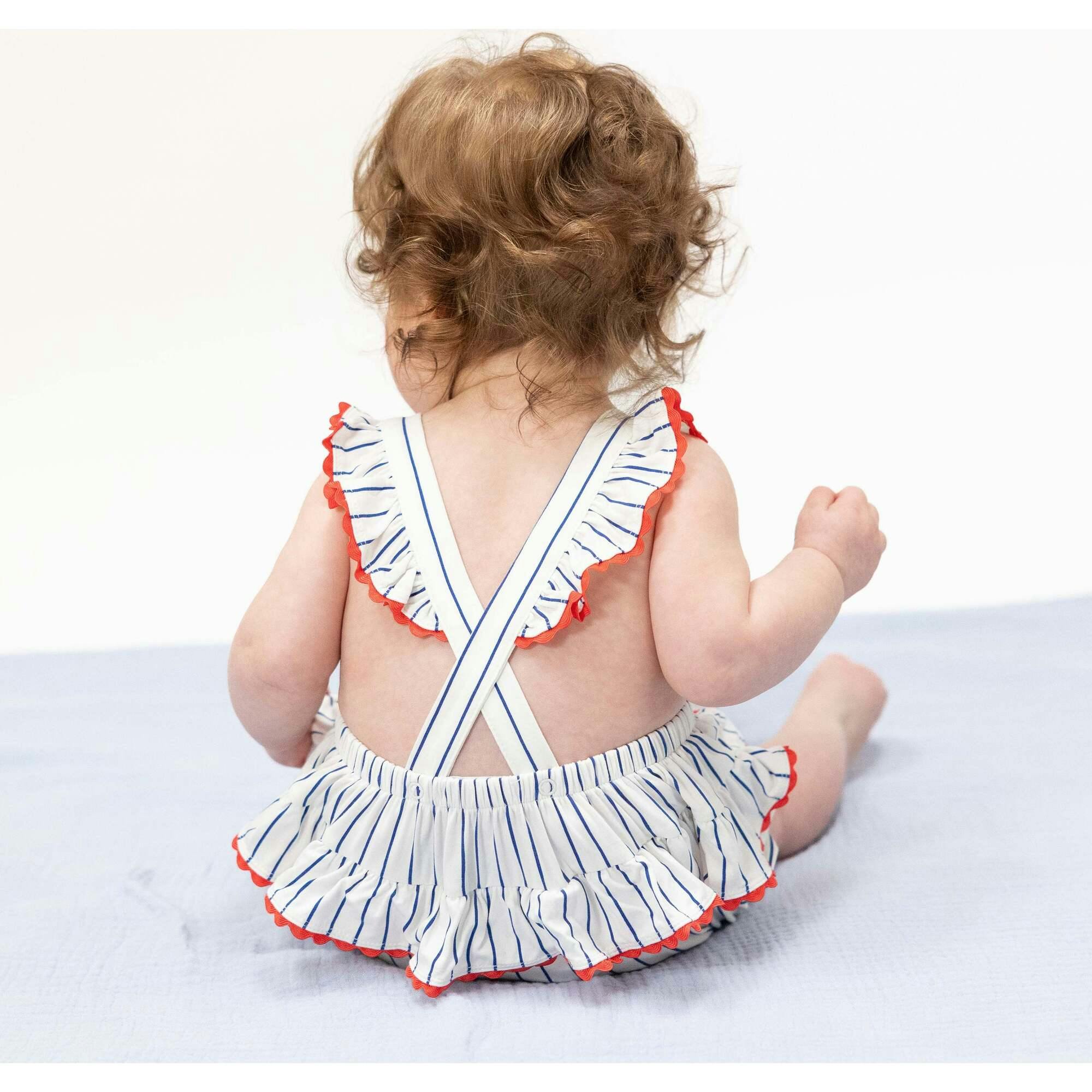 Baseball Stripe - Ric Rac Ruffle Sunsuit