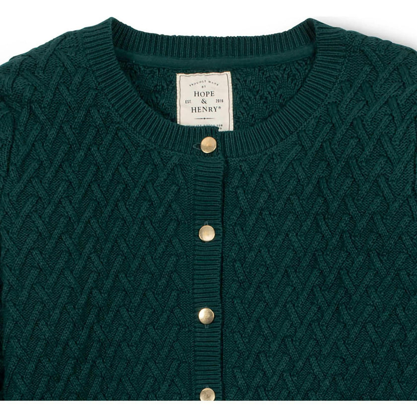 Organic Herringbone Stitch Cardigan Sweater, Green
