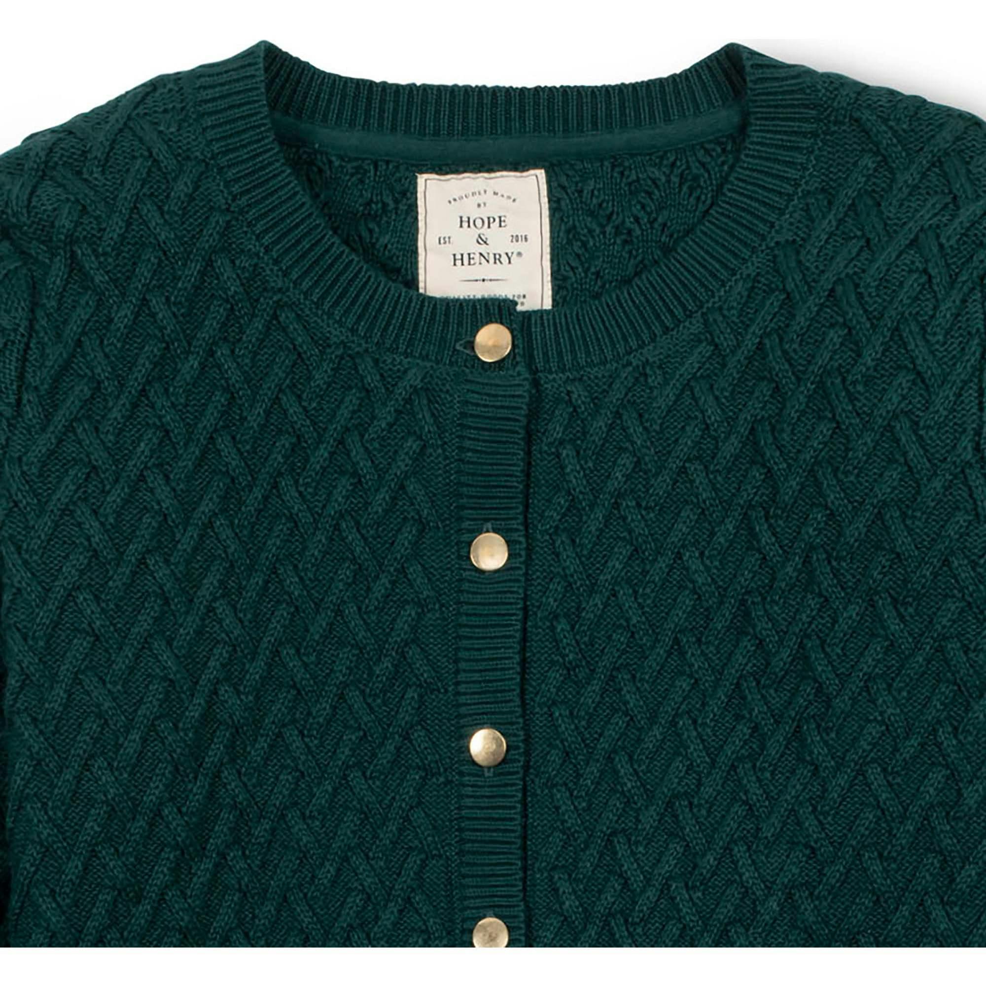 Organic Herringbone Stitch Cardigan Sweater, Green