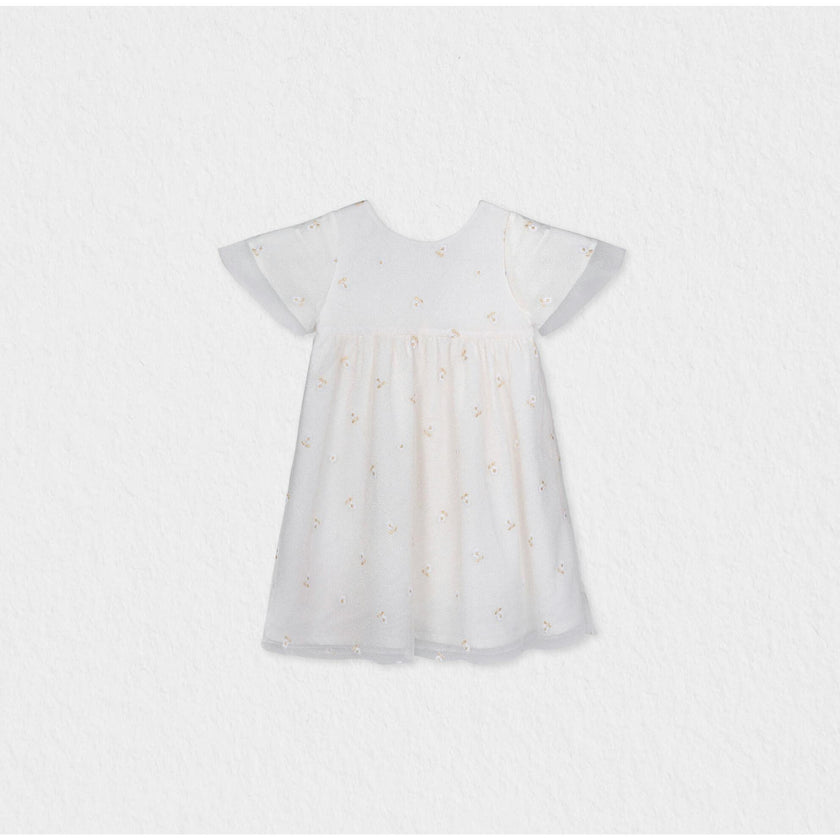 Flora Girl Dress , Gold Flower Embroidery
